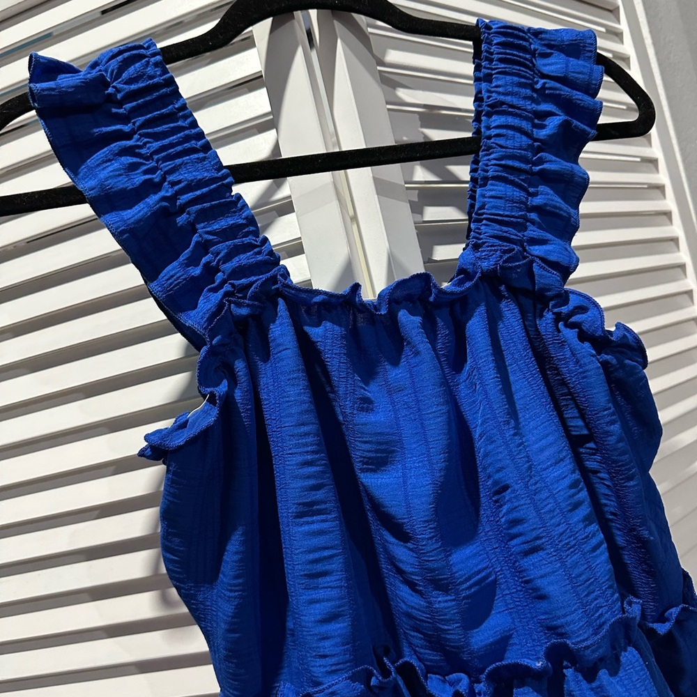 Royal Blue Ruffled Strapless Top
